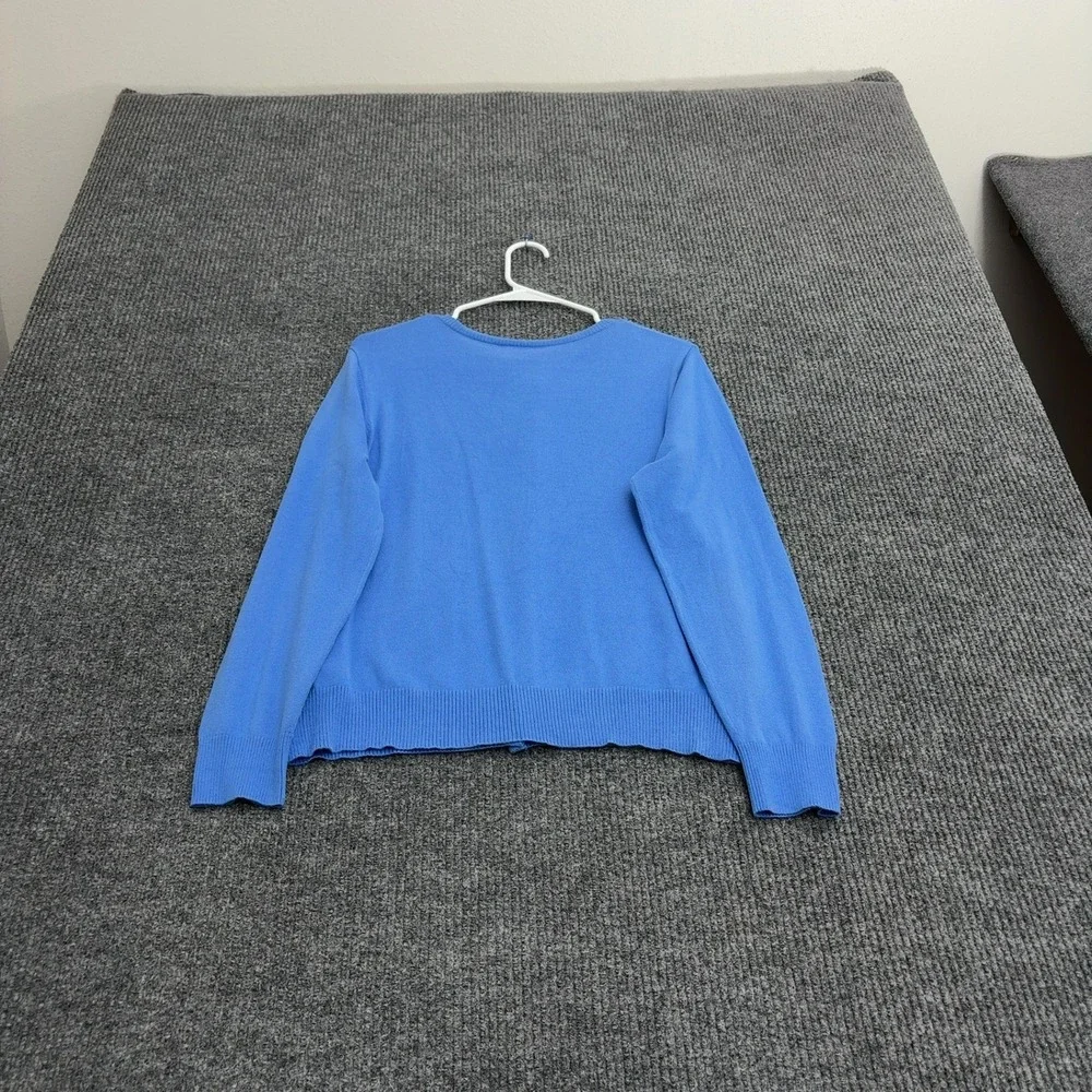 LL Bean Cardigan Womens M Blue Cotton Blend Button Front Classic Preppy